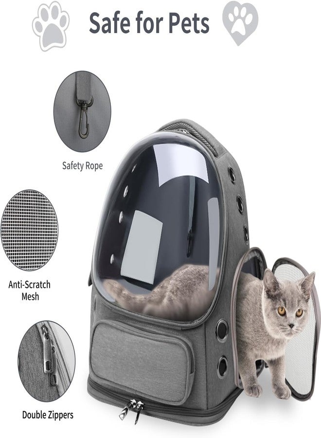 KEYOZA حقيبة ظهر شفافة بنافذة فقاعية لحمل القطط، جيدة التهوية ومريحة وواسعة للقطط، بتصميم متين وأنيق (رمادي) - Image 4